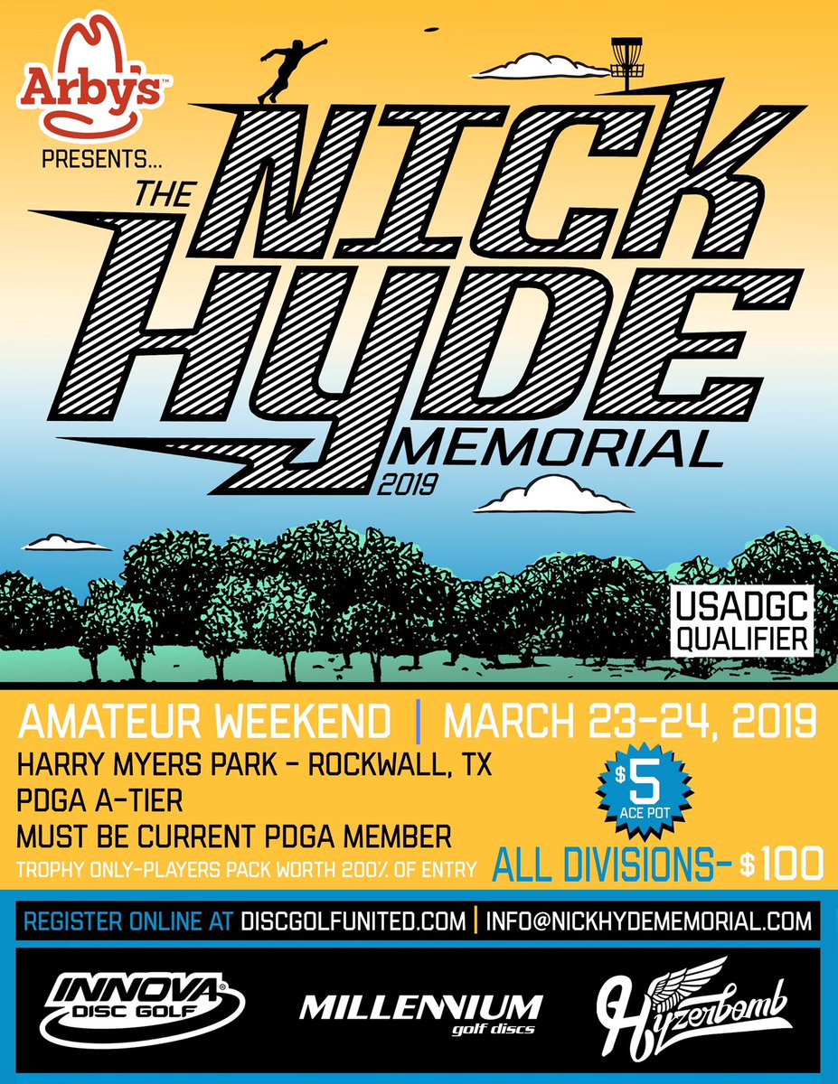HyzerBombDG's tweet photo. Believe it or not, the Nick Hyde Memorial is right around the corner! Registration opens on Thursday, December 20 for all Ams, FPO, age protected divisions, and MPO rated 1020+. 

https://t.co/rWHNcZXC1B

https://t.co/wGEZYkwPB1 https://t.co/voTpJ2gOJm