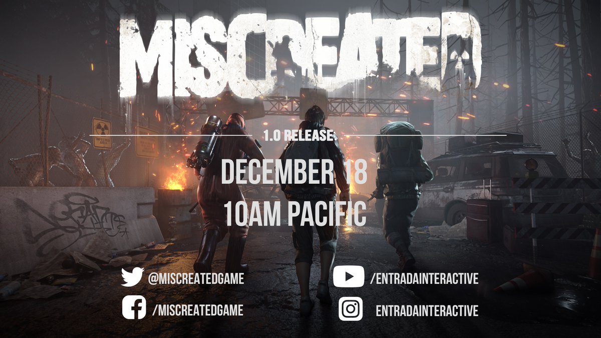 Miscreated 1.0 will be released on Dec. 18th (tomorrow) at 10AM Pacific time. All servers will be going offline two hours before then.  #miscreated #videogames #indiegame #survivalgames  #gamedev #indiedev #survivalgame #pcgaming #pcgamerl #steam #steampoweredgames