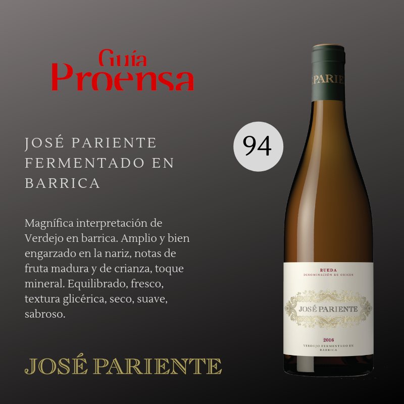 José Pariente Fermentado en Barrica 94 puntos en la #GuiaProensa2019. "Magnífica interpretación de Verdejo en barrica." <a href="/proensapuntocom/">proensapuntocom</a> #JosePariente