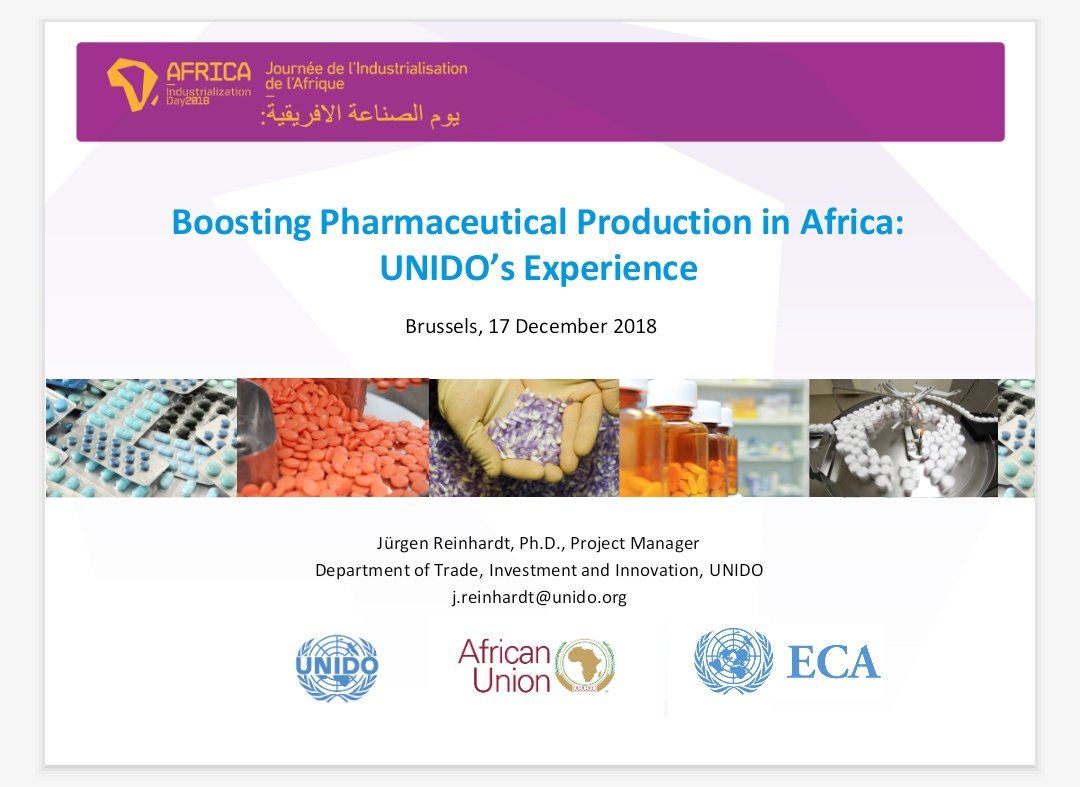 UNIDO_Brussels's tweet photo. "Promoting local pharma production in #Africa is a vital part of a #sustainable solution for the access to #medicines challenge." Jürgen Reinhardt of @UNIDO during #AID2018
#SDG3 #SDG9 https://t.co/n36drYWPGM