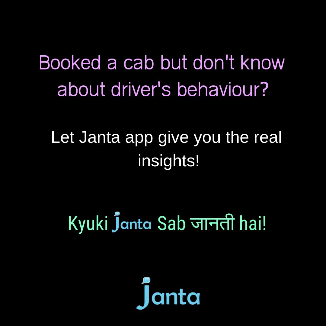 JantaReviews's tweet photo. Know about your driver's behaviour before starting your ride.
Read cab reviews at Janta and make an informed decision.
Click on the link given https://t.co/cCjMPaO6dj
#janta #jantareviews #cab #cabs #ola #uber #office #taxi #work #cabexperience #work #delhi #nrc #MondayBlues https://t.co/S2YFBjvtwM