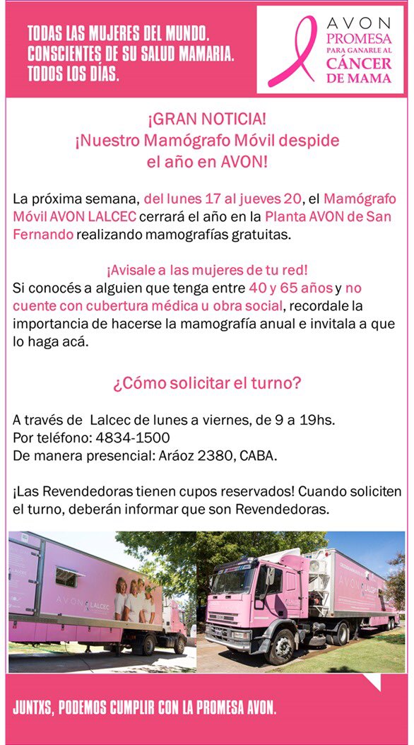 AsocSOSTEN's tweet photo. Recordatorio: desde hoy hasta el jueves 20, mamografias gratuitas en la planta de Avon de San Fernando https://t.co/Mhw3Sp5zK0