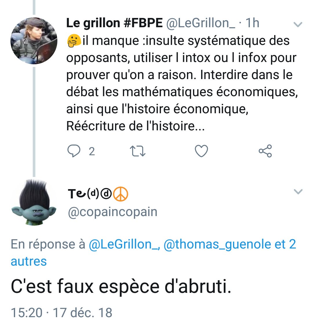 Suite au post de guenolé sur les 10 commandements de la conduite à tenir sur les réseaux sociaux. Un insouminable me donne raison 😂
#topInsoumis