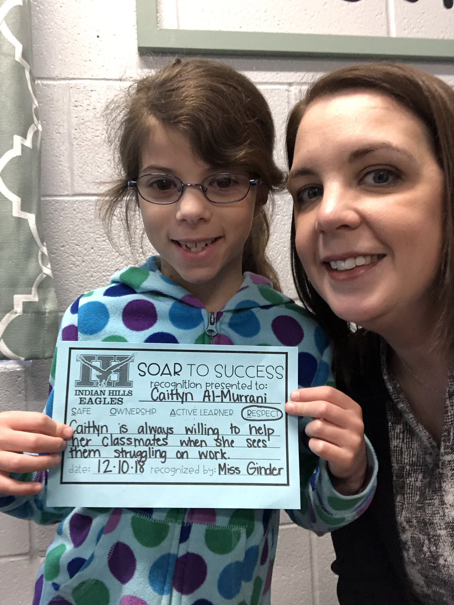 Caitlyn got a certificate for always being so helpful to her peers! #IHEaglesSoar