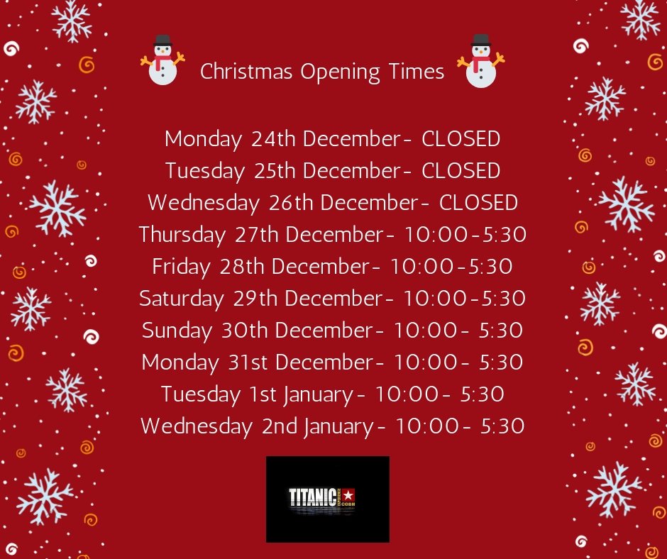 Christmas opening times for Titanic Experience Cobh. #8daystillChristmas