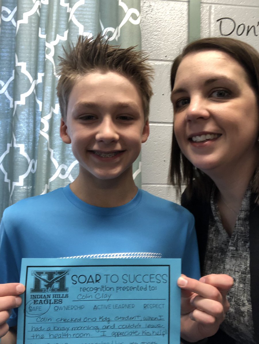 Colin got a SOAR certificate today for helping take care of a kindergarten student! Thank you Colin! #IHEaglesSOAR