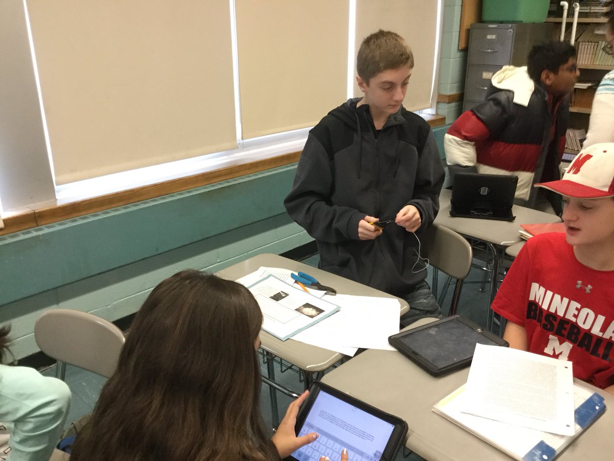 dsmithela's tweet photo. The students work to create interactive “tiles” depicting themes in the stories from our Individuality and Conformity Unit. The wire is connected to a sound effect that goes with the text and the visual. The projects will be displayed in the library. https://t.co/gBOsU0iVNq