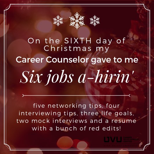 UVUCDC's tweet photo. On the sixth day of Christmas...

#futuresobright #uvucdc #uvulife #uvustudents #handshake #happyholidays #merrychristmas #adventuresofhugoandharriet https://t.co/QoJ2kiCzzb