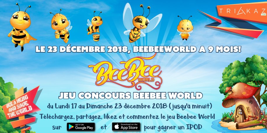 BeeBeeWorldd's tweet photo. On aura bientôt 9 mois!!!!
 Il vous suffit de télécharger le jeu beebee world sur playstore et sur appstore, partager, liker et commentez pour gagner un IPOD.
téléchargement 40 points
 partage du lien 30 points 
 - commentaire 20 points
- like 10 points #JEUCONCOURS #BeebeeWorld https://t.co/WzpbL5i1mS
