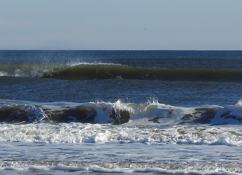 CorollaSurfShop's tweet photo. Wave height has dropped since yesterday: thigh high with an incoming tide. The wind continues to be off-shore at 12 mph. This is helping to keep the sections open. My concern is that incoming will cause the surf to drop off until just at sunset. Air &amp; H20 47. #corollasurfshop https://t.co/ZnH2wvl4qL