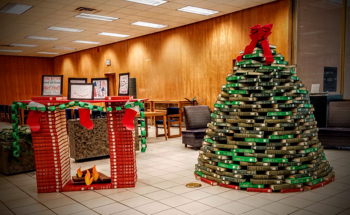 HistoryLsu's tweet photo. Have to give props to @lsulibraries for yet another excellent festive Holiday display using the library's collection of giant green and red reference books!
#creativedecorating
#LSU
#Books https://t.co/7Qb66w5dFq