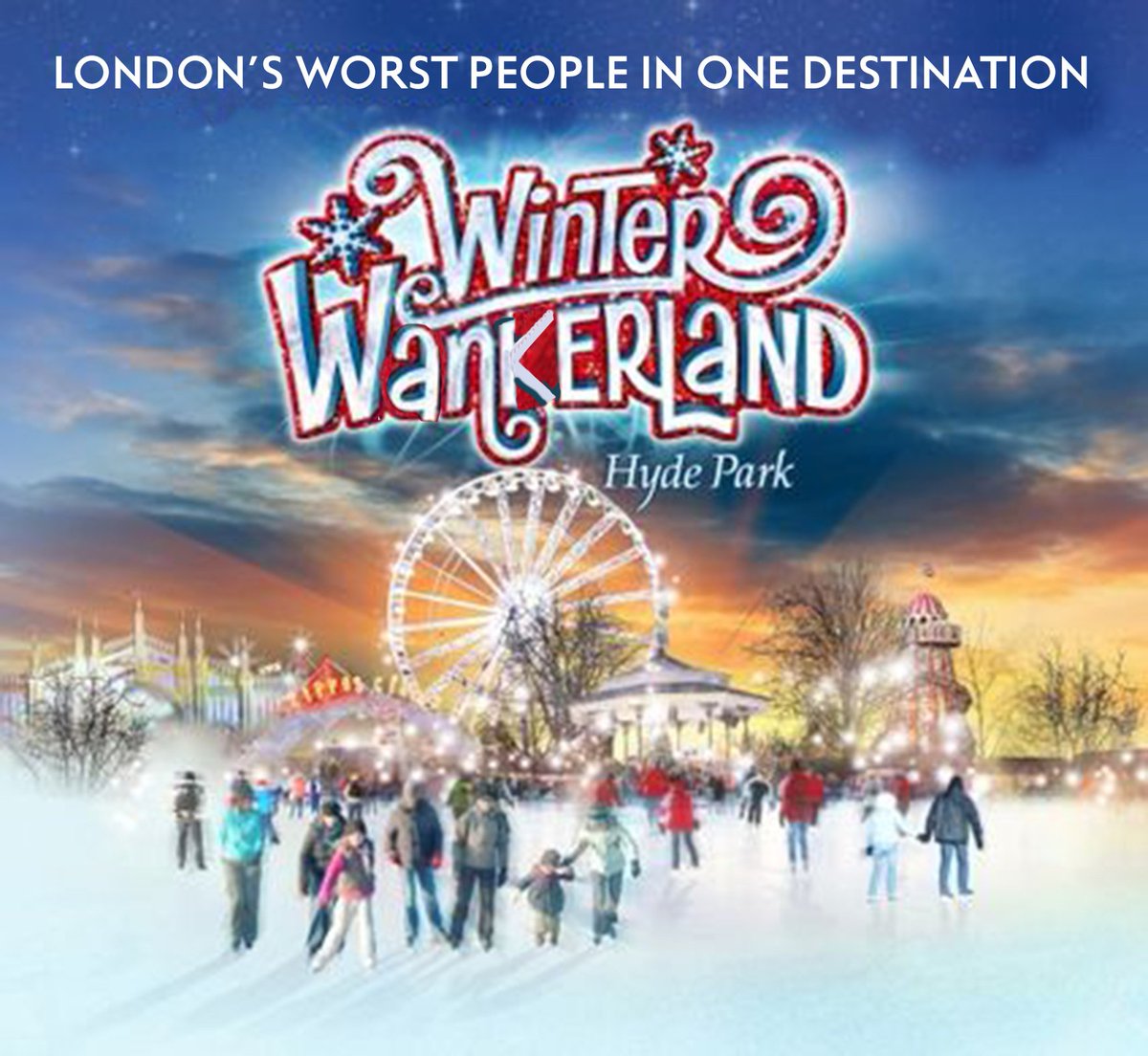 DontPanic's tweet photo. Statistics show Winter Wonderland officially has the highest rate of cretins per square metre in the entire United Kingdom. Jesus did not die for this shit #London #sendhelp #WinterWonderland #honestad https://t.co/GrFALXR6wJ