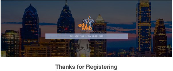 kayteebartlett's tweet photo. Grabbed that #earlybird special for @eduwebconf and I can't wait until July! #highered #higheredmarketing #eduweb19 #eduwebconf https://t.co/9GVesZgyyU