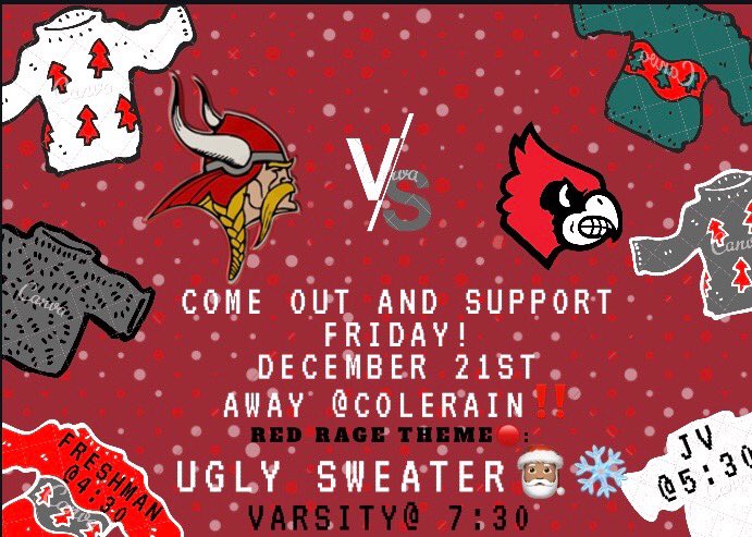 •Friday
•At Colerain
•UGLY SWEATER 🎁🎄🎅🏼🤶🏻 
•Be there!! Make it thiccccc