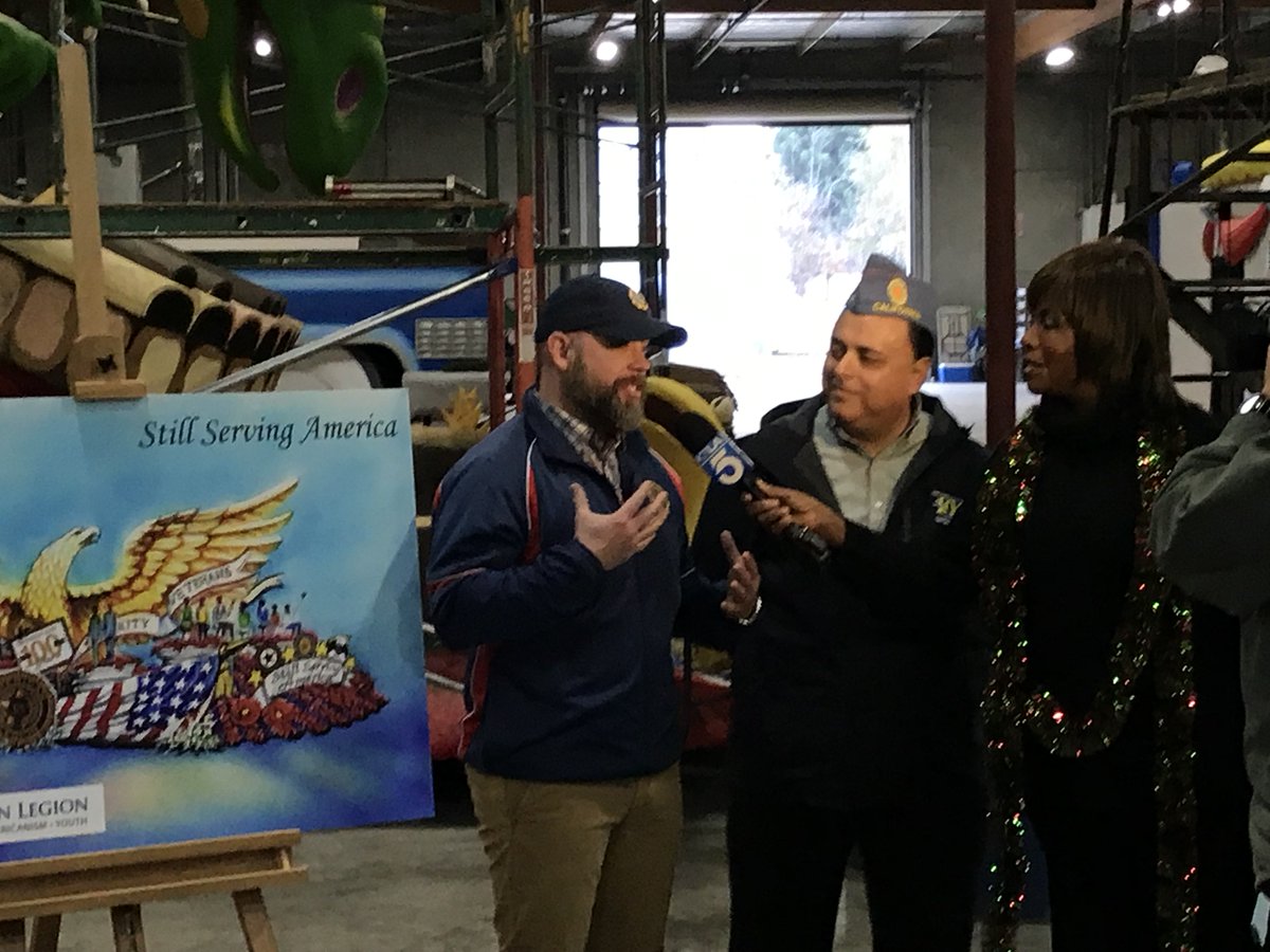 AmericanLegion's tweet photo. Our #RoseParade float is being constructed by @PHXDECO in Pasadena. Very excited to be participating in the 130th Tournament of Roses Parade.  Thanks to @KTLAMorningNews for the coverage.   @RoseParade https://t.co/eCxwfGfE73