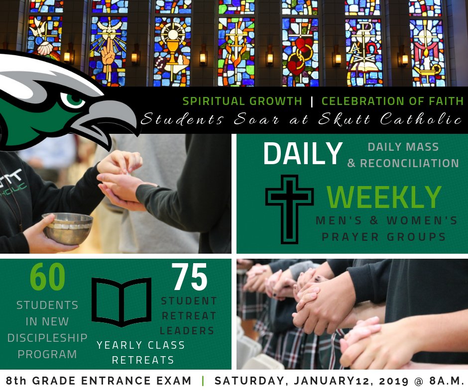 SkuttCatholic's tweet photo. Spiritual growth and celebration of faith are at the forefront of an SC education.  8th grade entrance exam, Jan. 12, 8 a.m. Register online today - https://t.co/v4nGjejar6. https://t.co/nEmq3joyQ3