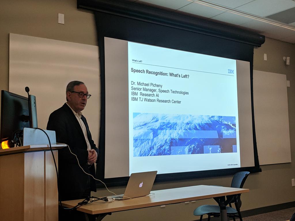 Michael Picheny (IBM) giving a talk at CILVR meeting with the intriguing title of "speech recognition: what's left?"