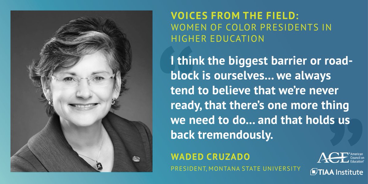 TIAAInstitute's tweet photo. Follow us and learn more about a diverse group of #WomenWhoLead in #HigherEd from our joint #ACPS18 study with @ACEducation. @montanastate https://t.co/Rf6CntAMed https://t.co/G5nTGrCmFU