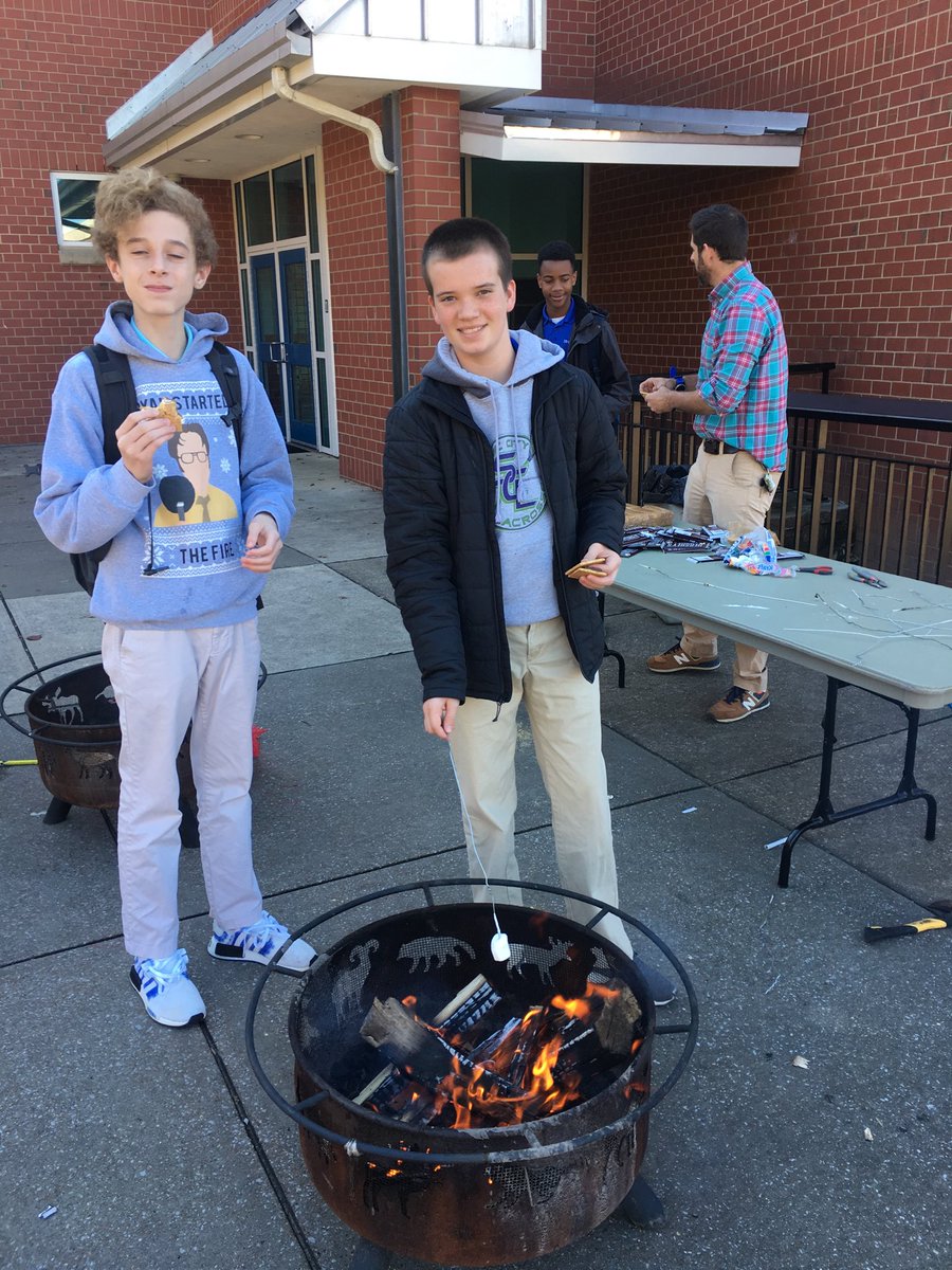 thebandman36's tweet photo. How do you reduce stress during final exams ⁦@McCallieSchool⁩?  You have a s’mores party!!  Great day for a classic treat in the middle school.  Kinda reminds me of the famous “Sandlot” scene. https://t.co/C4FlUW0OEK