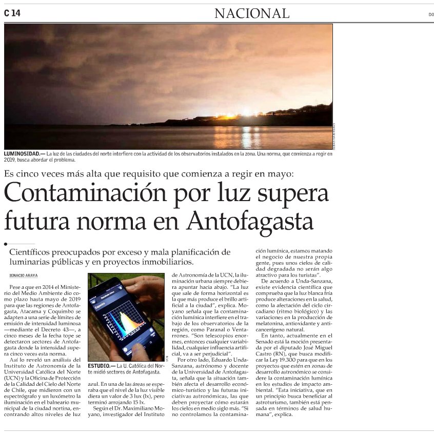 AstroUCN's tweet photo. Expertos detectan altos niveles de contaminación lumínica en #Antofagasta.   Hasta intensidades cinco veces mayores a la norma chilena y alta presencia de luz azul en la luminaria pública evidenció un el análisis https://t.co/Rd3YMUiUI9 #Astronomía https://t.co/tALujhcnWb