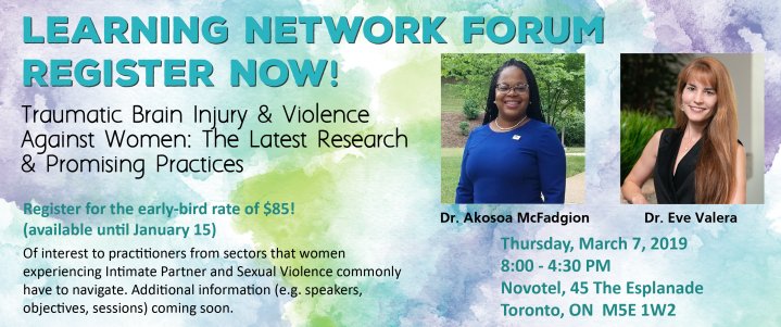 Registration is now open for the <a href="/learntoendabuse/">Learn to End Abuse</a> Forum on Traumatic Brain Injury &amp; Violence against Women:  The Latest Research &amp; Promising Practices.

Link: conferences.adt.wts.uwo.ca/Default.aspx?c…