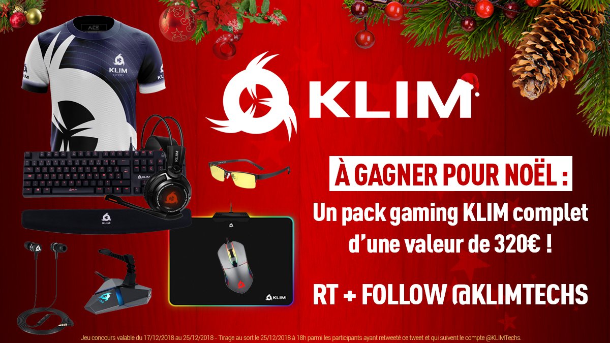 KLIMTechs's tweet image. 🌟  #CONCOURS DE NOËL 🌟

🎁 Tente de gagner un Pack Gaming #KLIM complet d'une valeur de 320€ !
➡️ bit.ly/KLIMAmazonFR

Pour participer :
🔁 Retweet
✅ Follow @KLIMTechs

🎅 Tirage au sort le 25/12 à 18h, bonne chance à tous !