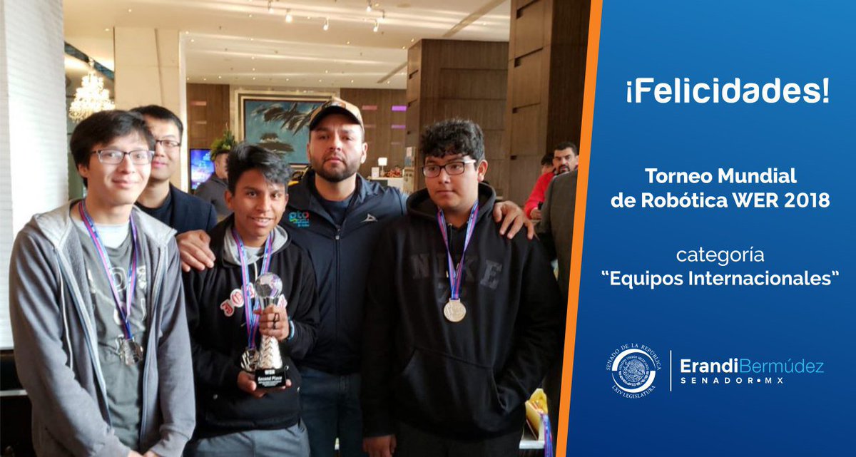 ErandiBermudez's tweet photo. Felicitaciones al equipo de Conalep Silao por obtener el 2do lugar en el Torneo Mundial de Robótica #WER2018 en la categoría de “Equipos Internacionales”. Muchas gracias por su excelente representación de #GTO y todo nuestro reconocimiento por su constancia, empeño y talento. https://t.co/cT3j4bnRRm