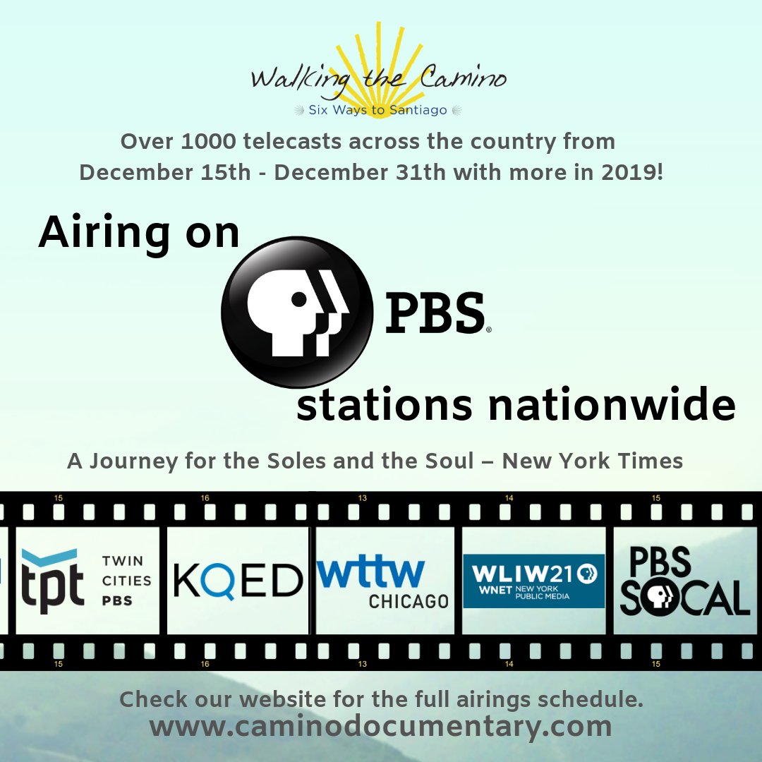 Tomorrow is Walking the Camino will play on over 160 PBS World Channels across the nation! 
Check the website to see it's airing near you!
buff.ly/2FUJ1gR 
#walkingthecamino #caminodesantiago #spiritualjourney #makethepilgrimage #pilgrimage #tourspain #pbs <a href="/worldchannel/">WORLD</a>