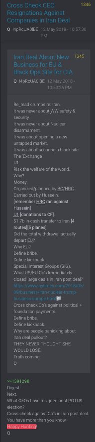 Could resignations be a clue?  #Antitrust5,929 RESIGNATIONS https://qmap.pub/resignations Q1346Digest.Next.What CEOs have resigned post POTUS election?Cross check against Co’s in Iran post deal.You have more than you know.Happy Hunting!Q #HappyHunting @POTUS  #QArmy  #QAnon
