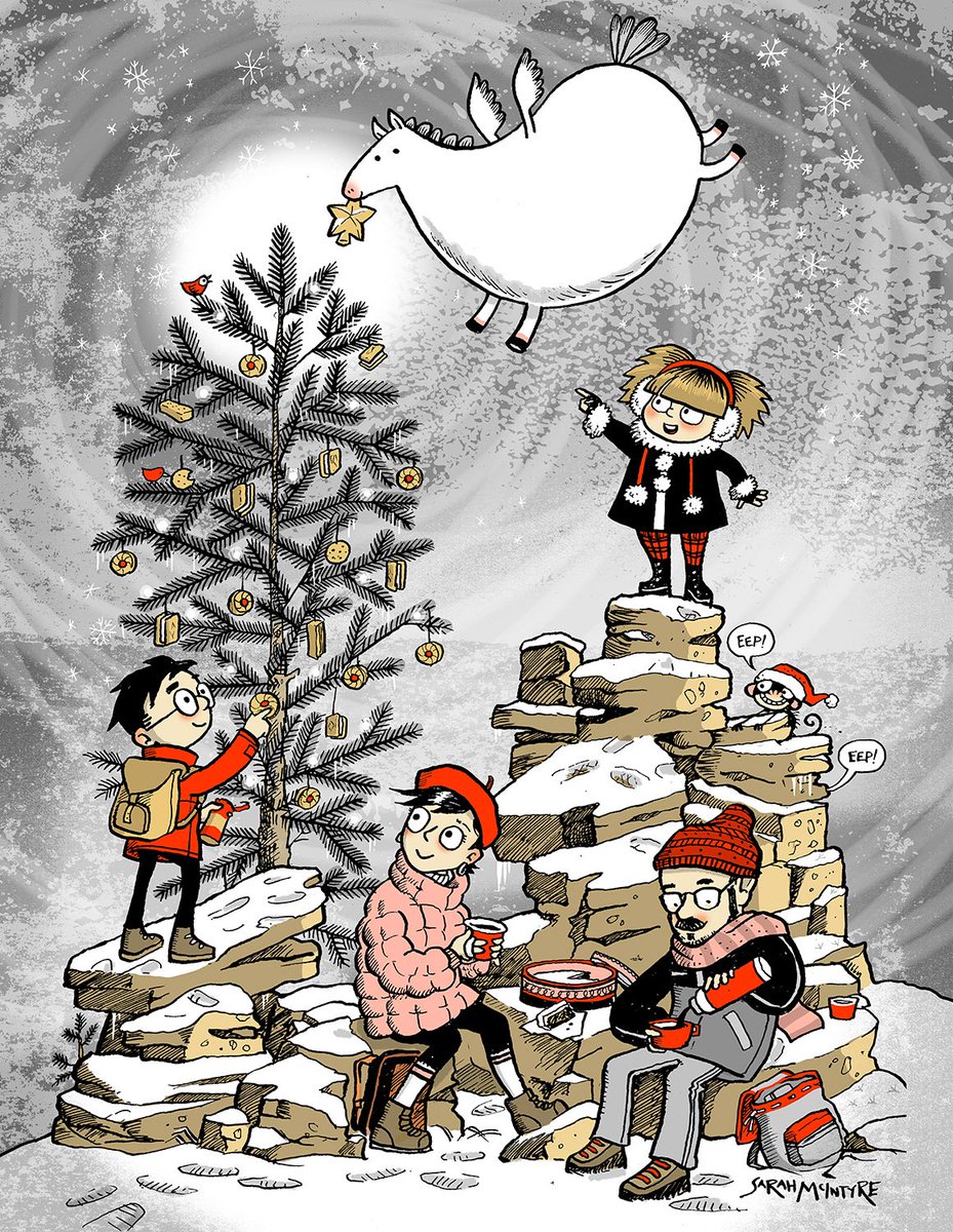 OxfordChildrens's tweet photo. Behind day 17 of our #OUPChildrensAdvent, Kevin the roly-poly flying pony is putting the finishing touch on the #Christmas tree! We love the biscuit baubles. Thank you so much to @jabberworks for this special #LegendofKevin illustration! @philipreeve1 https://t.co/V1piuhzyNu