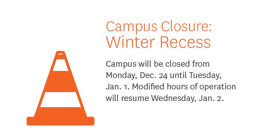 ASCJTechOps's tweet image. Campus will be closed from Monday, Dec. 24 until Tuesday, Jan. 1 for Winter Recess #ascj