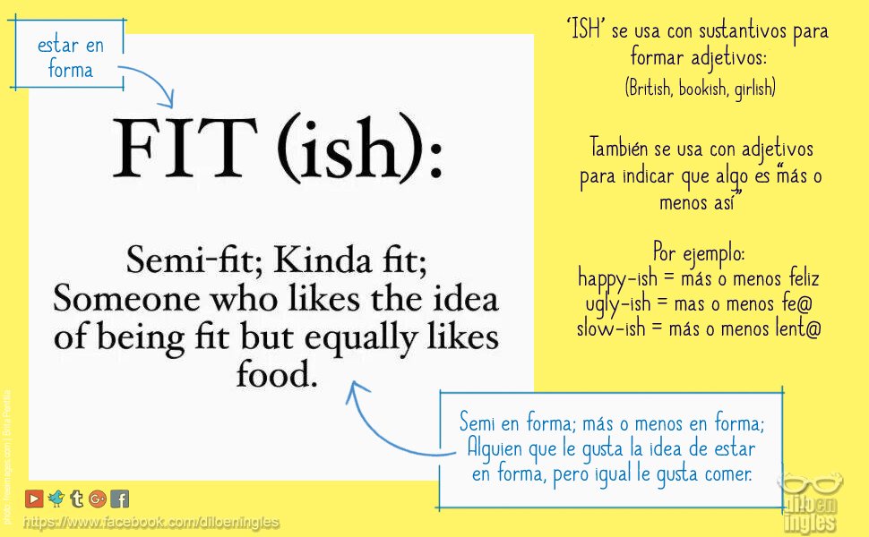diloeningles's tweet photo. -ISH es un #sufijo que forma #adjetivos "tradicionales," pero lo podemos usar con para formar adjetivos más coloquiales que significan "más o menos" cierta calidad.
#inglés #English #FCE #wordformation https://t.co/5M1lcWE61R