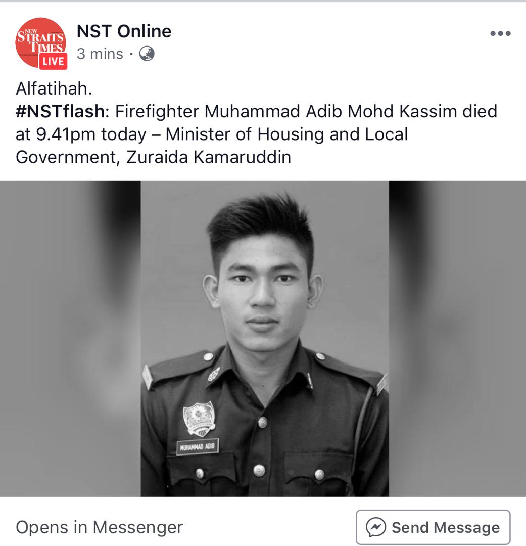 Fire_Research's tweet photo. Innalillah..
Salam takziah. Salam penuh dukacita dari kami warga PUSPEK...
اِنَّالِلَه وَاِنَّااِلَيْهِ رَاجِعُوْنَ ۞   اَللَّهُمَّ اغْفِرْ لَهُ وَارْحَمْهُ وَعَافِهِ وَاعْفُ عَنْهُ ۞   
Semoga rohnya PB Muhammad Adib dicucuri rahmat dan ditempatkan dikalangan orang yang beriman. https://t.co/jtMRLwiSWB