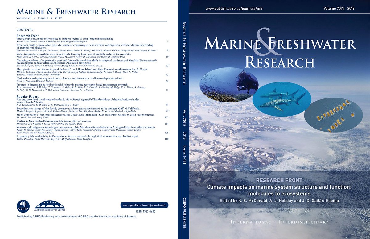 CSIROPublishing's tweet image. New #MarineFreshwaterRes #ResearchFront ‘Climate Impacts on Marine System Structure and Function: Molecules to Ecosystems’ looks at how inter-disciplinary, multi-scale information can result in more holistic #ClimateChange stories publish.csiro.au/MF/issue/9577