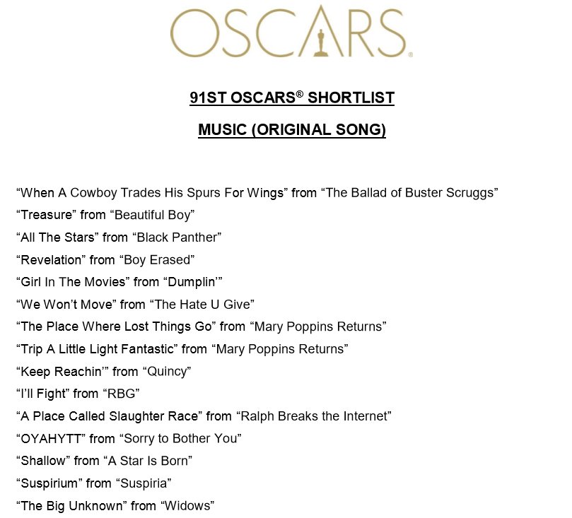 BoyErasedFilm's tweet photo. #Revelation from #BoyErased is one of the 15 songs vying for the Academy Award for Best Original Song. 5 of the 15 songs will be nominated for the award by the music branch of the Academy. https://t.co/4nhErOc2Ys