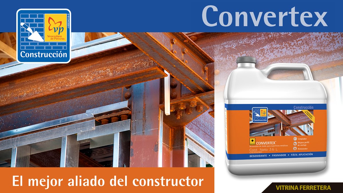 Vitrina_Ferre's tweet image. @PinturasVP presenta su nuevo producto #Convertex diseñado para la limpieza de superficies metálicas y de concreto facilitando la eliminación de #óxido en las mismas. Descubre más productos en goo.gl/1pbpqS

#VitrinaFerretera #construccion #ferreterias