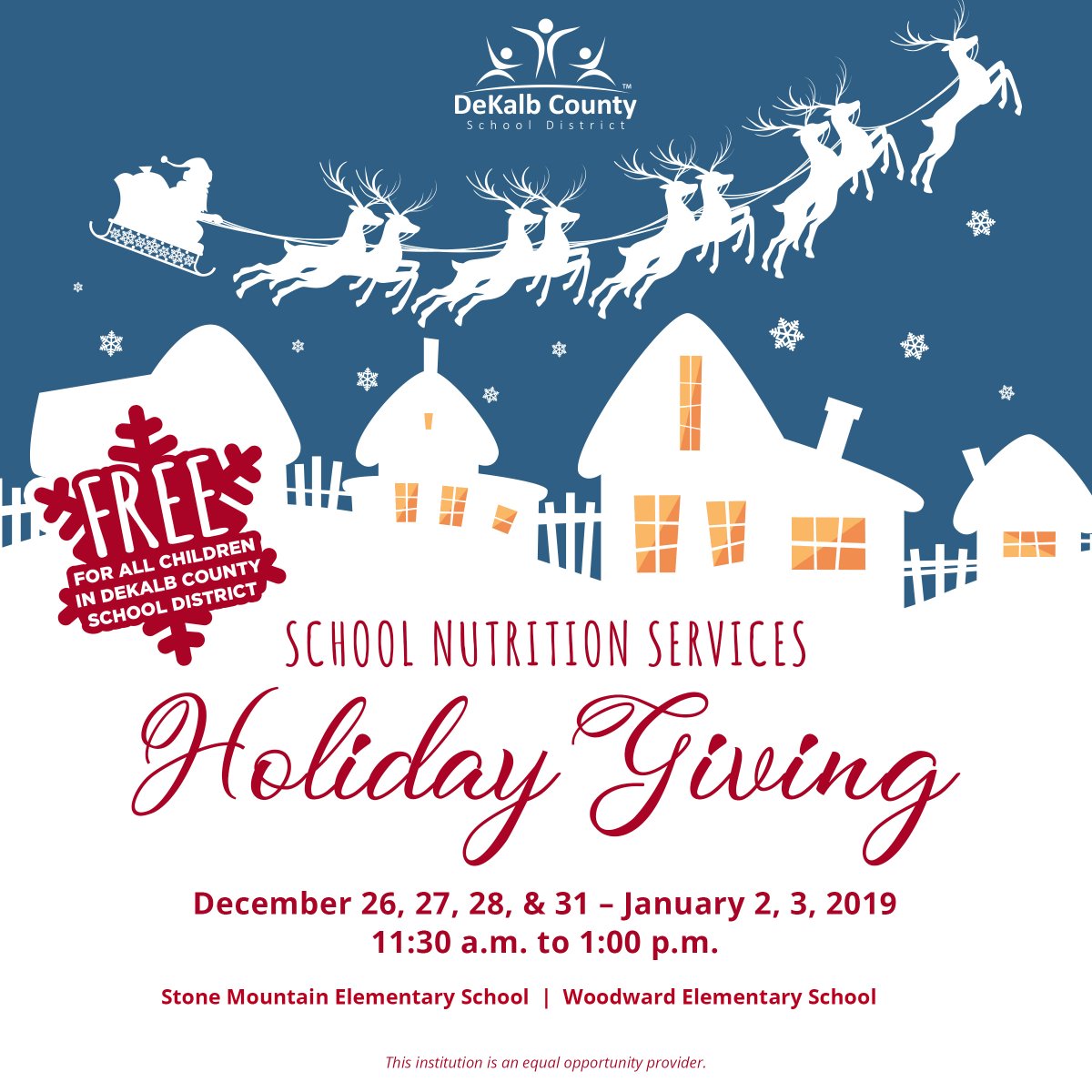 DeKalbSchools's tweet photo. DCSD School Nutrition will provide daily hot lunch, on-the-go breakfast and snack services to children in DeKalb during Winter Break. Learn more - https://t.co/2mrxbTI5VG https://t.co/doux9ZjTlT