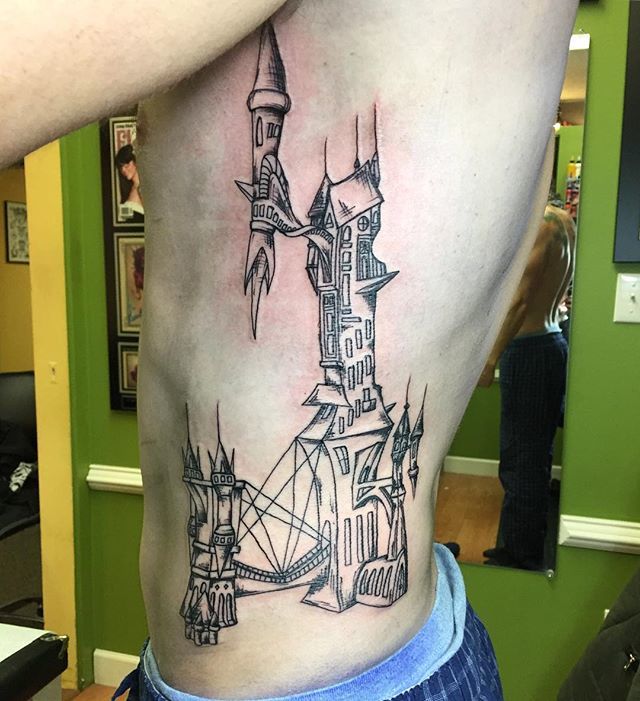 This but with Draculas castle from Castlevania sotn   Tatueringsidéer  Tatuering inspiration Disney tatuering