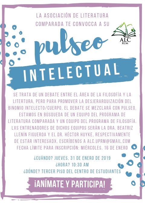 AlcUprm's tweet photo. Lo que se viene el próximo semestre es serio y como primera actividad tenemos nuestro primer pulseo intelectual. ¡Si eres del programa de Lite o de Filo esto es para ti! #PulseoIntelectual #LiteyFilo #Humanidades https://t.co/VaUA9DMubt