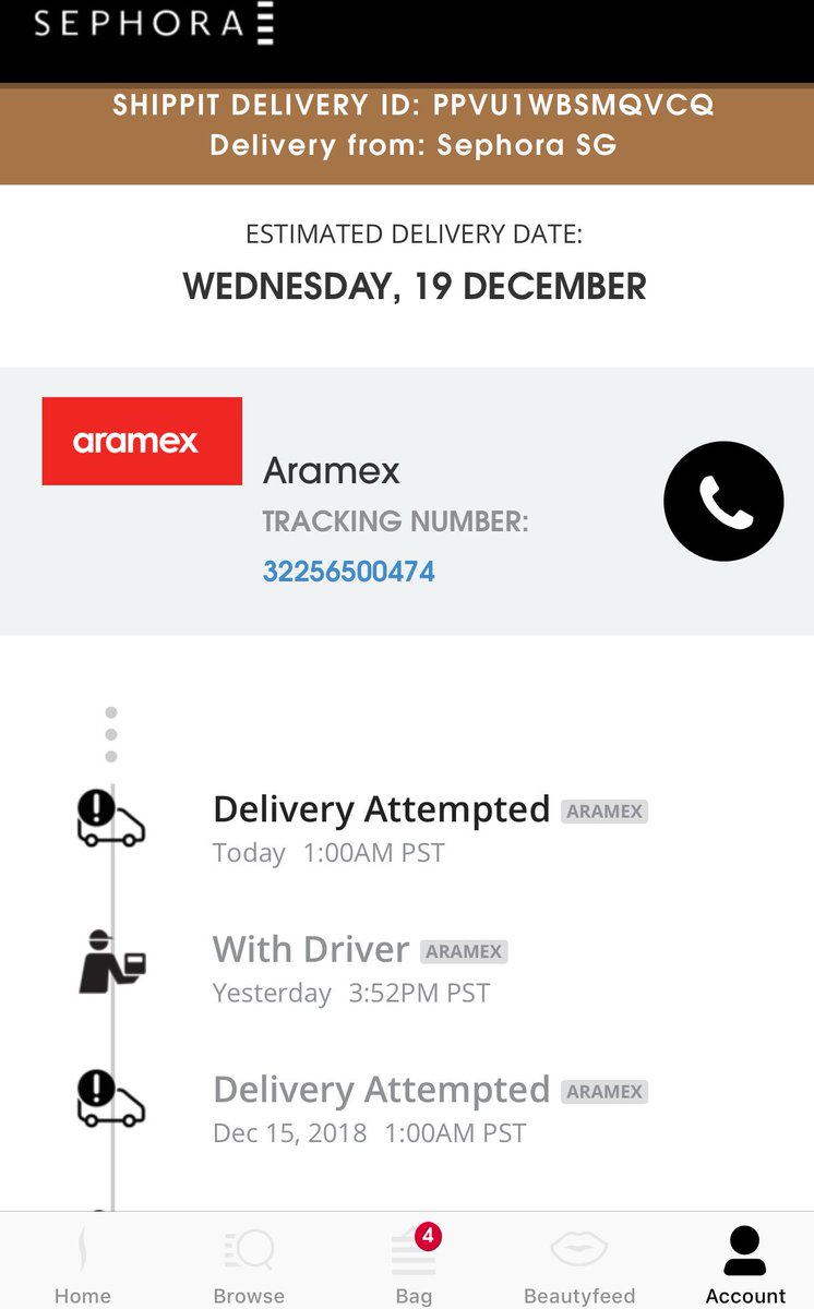 zarszee14's tweet photo. @sephoraph @sephorasg two delivery attempts yet not once did I get any email, call, or text informing me of said attempts as in the past deliveries/orders so I can meet the messenger at any of the three lobbies at the delivery address. You should change your courier @AramexIntl https://t.co/rYPaKjlmUw