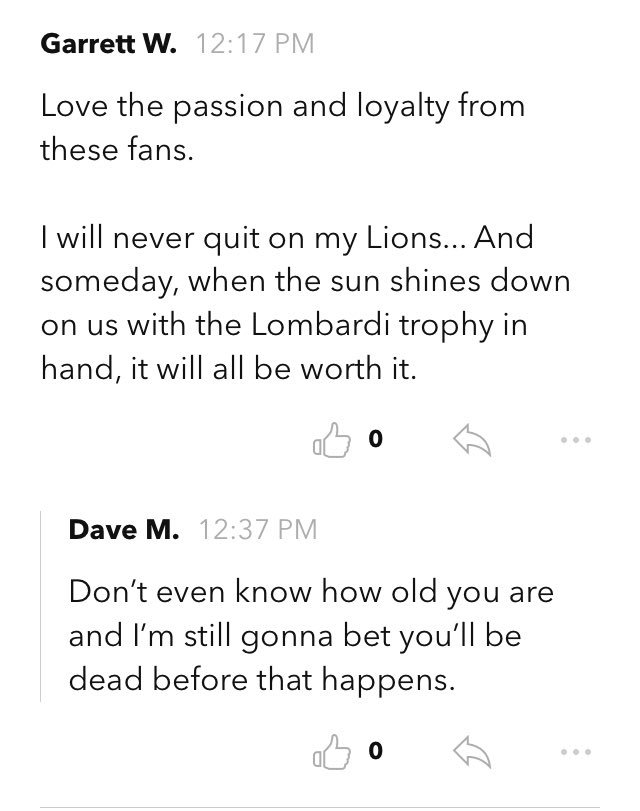 knarf223's tweet photo. @WorldofIsaac 
Tweet from TweetCaster - @ChrisBurkeNFL: The comments section is offering a pretty solid synopsis of my piece on Lions fandom:
https://t.co/RvhXZZEDzC https://t.co/RF7bYDzhZs
Shared via TweetCaster