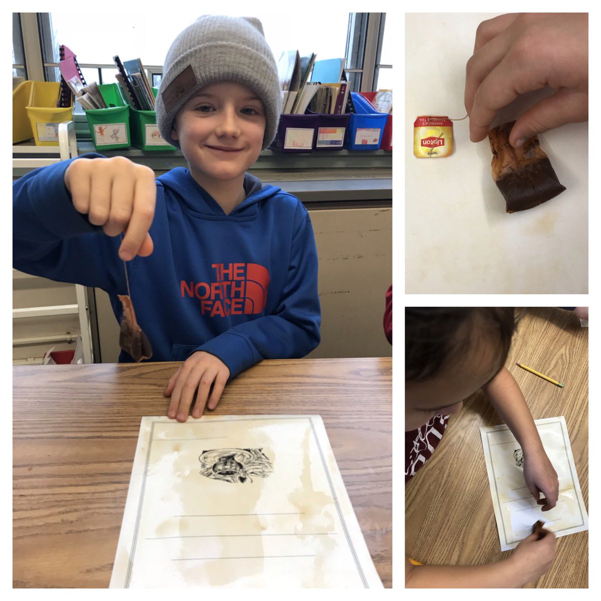 IAAArtsCoach's tweet photo. Tea stained haiku paper.  3rd grade writers prepare for Fill the Bowl on Thursday.  @BTVSchools #BSDLearns #iaavt https://t.co/SqrBJ7wJKN