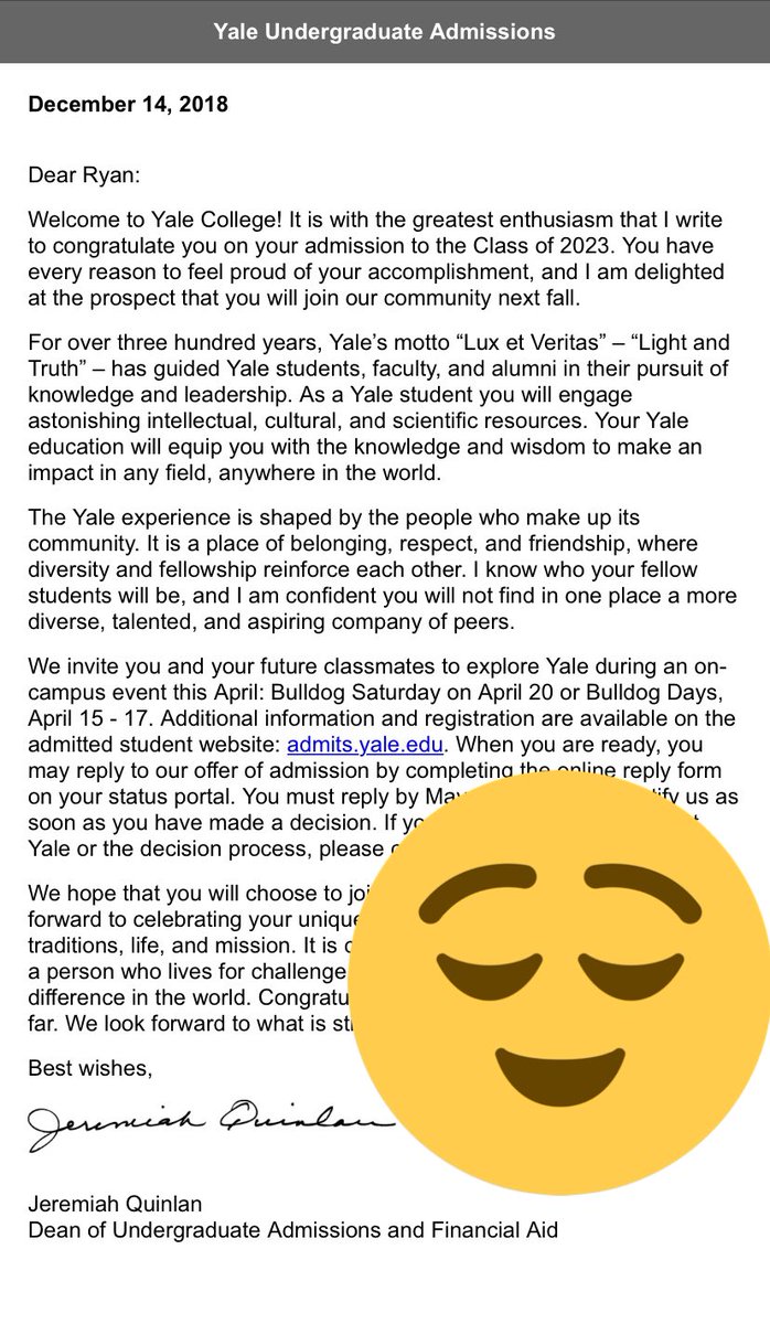 I’m still processing it all, but I’ve been accepted to my #1 choice!!! I thank everyone who’s believed in me and supported me throughout these years. #Yale2023