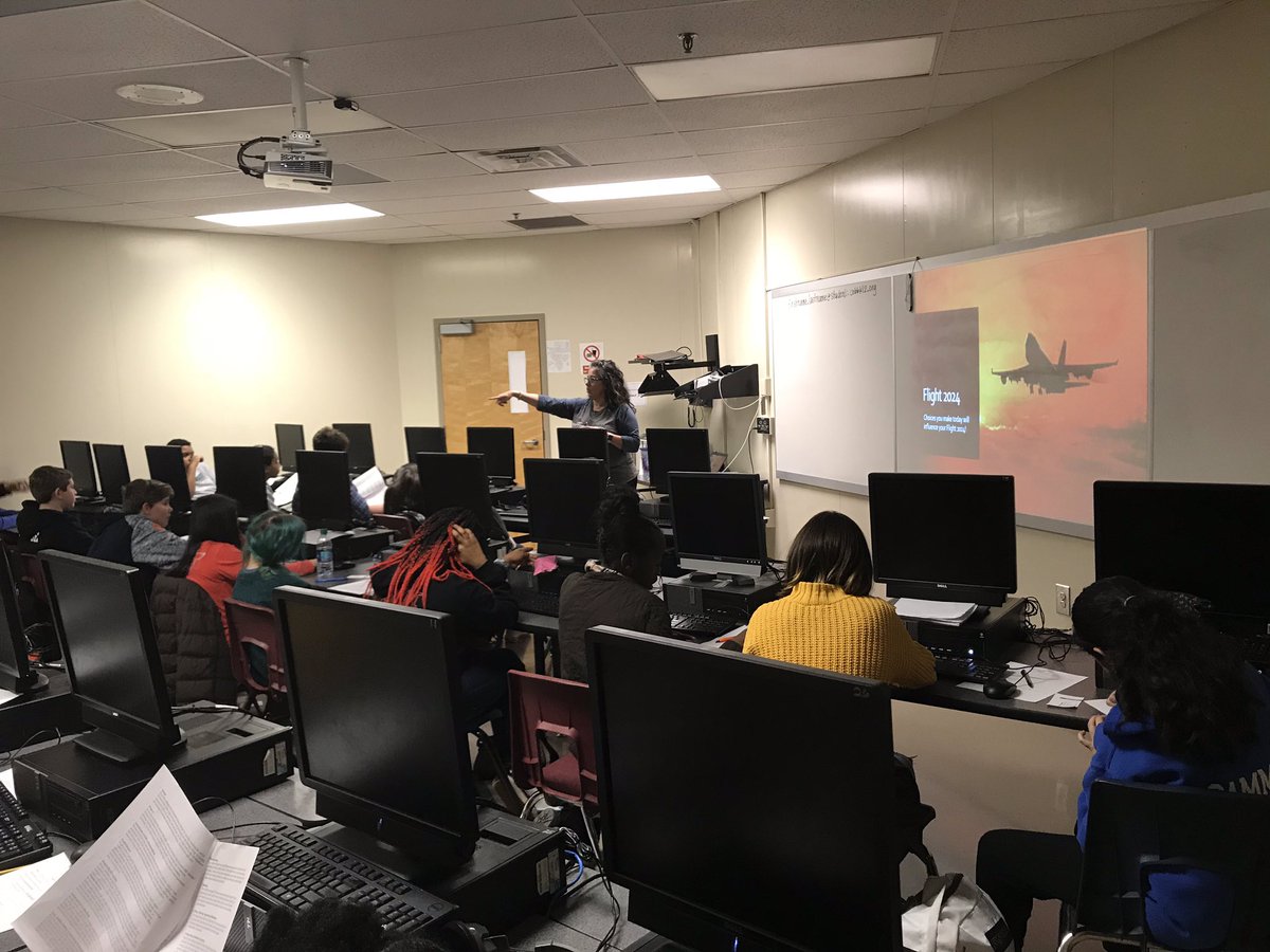 Ms. Mejia working with our awesome 7th grade on their flight path to 2024- graduation! #careercruising #exploringoptions #whatsnext