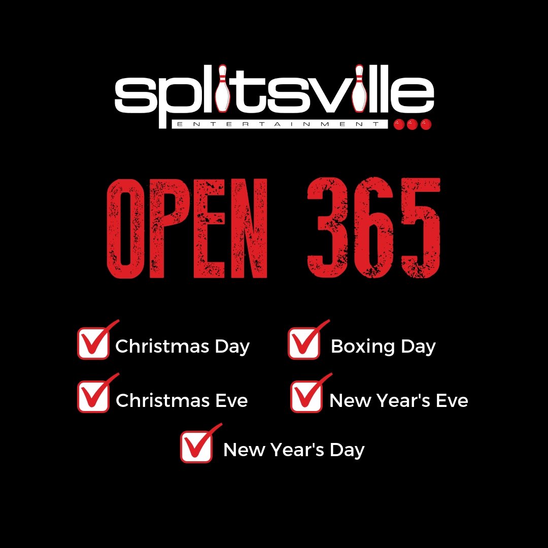 The fun and food awaits every day through the holidays! Eat Drink Bowl Play every day! Check our hours at splitsville.ca