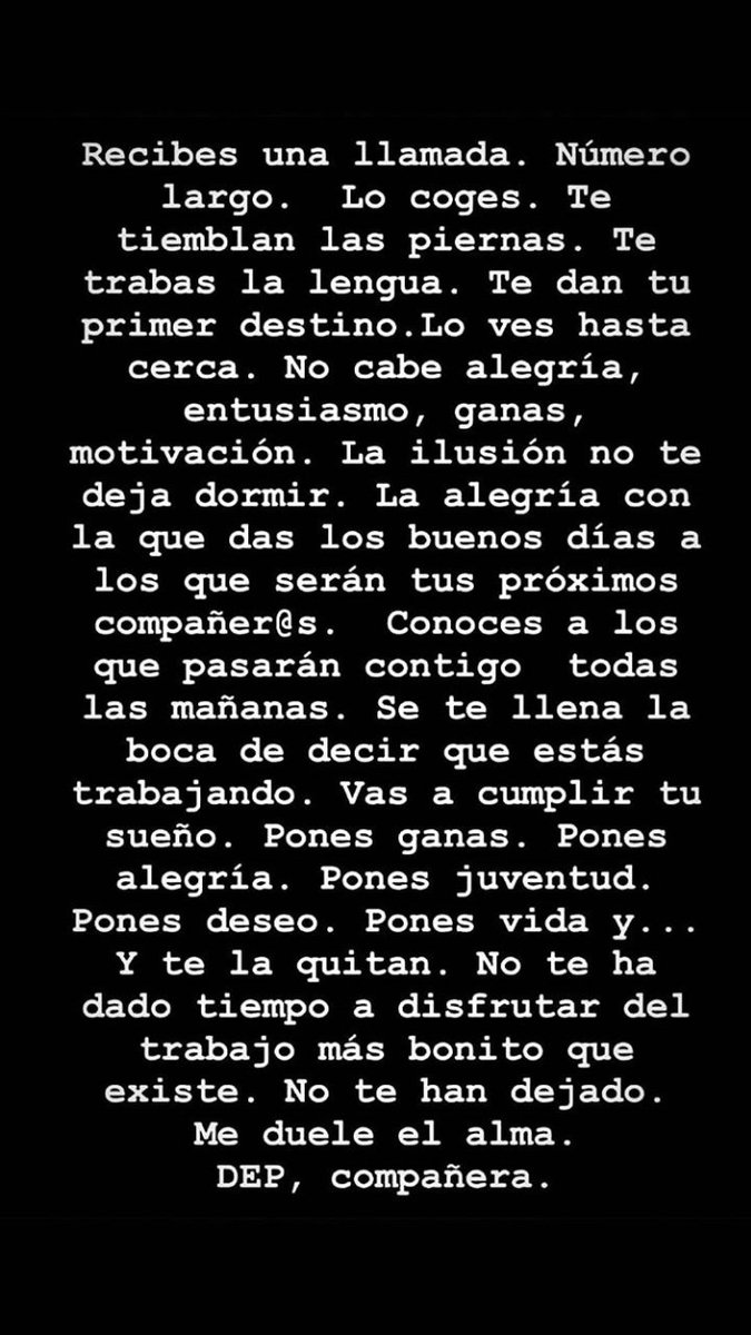 rociogago06's tweet photo. Ojalá hubieses vuelto de correr y hubieses llegado bien a tu nueva casa, ojalá te hubiese ido bien en tu nuevo destino, ojalá que pudieras haber enseñado muchísimo a tus alumnos, ojalá no sigan pasando estás cosas... #TodasSomosLaura https://t.co/eArgEw9ZMl
