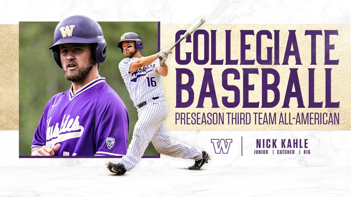 UW_Baseball's tweet photo. Catcher Nick Kahle was named a preseason third team All-American by Collegiate Baseball on Monday.

>> https://t.co/DXYMQqOKhT

#DaWgStrong https://t.co/gU7IbaXa0c
