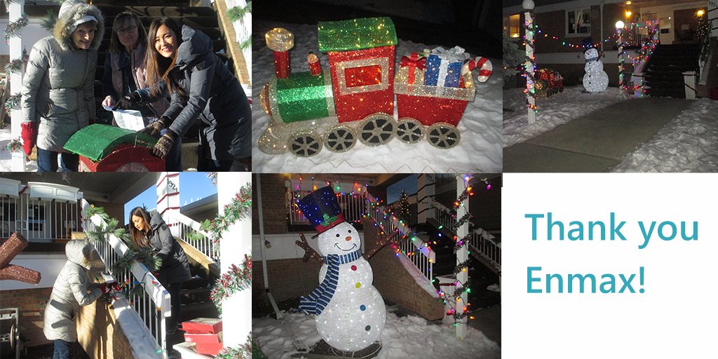 ChildrnsCottage's tweet photo. A team of elves from ENMAX put together a sparkly train to go with the sparkly snowman and they put up some sparkly lights - all at Brenda's House, a shelter for homeless children and their families. #gratitude #Christmasdecorations #safekids #strongfamilies #volunteersrock https://t.co/nIrhlmsdn2