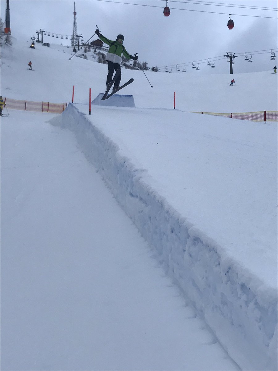 First two days of skiing have been awesome! Outfits laid out for day 1. Beginners group and top group pictured with some jumping practice... some more successful than others ❄️ #skiing #stmichael #holidays ⛷