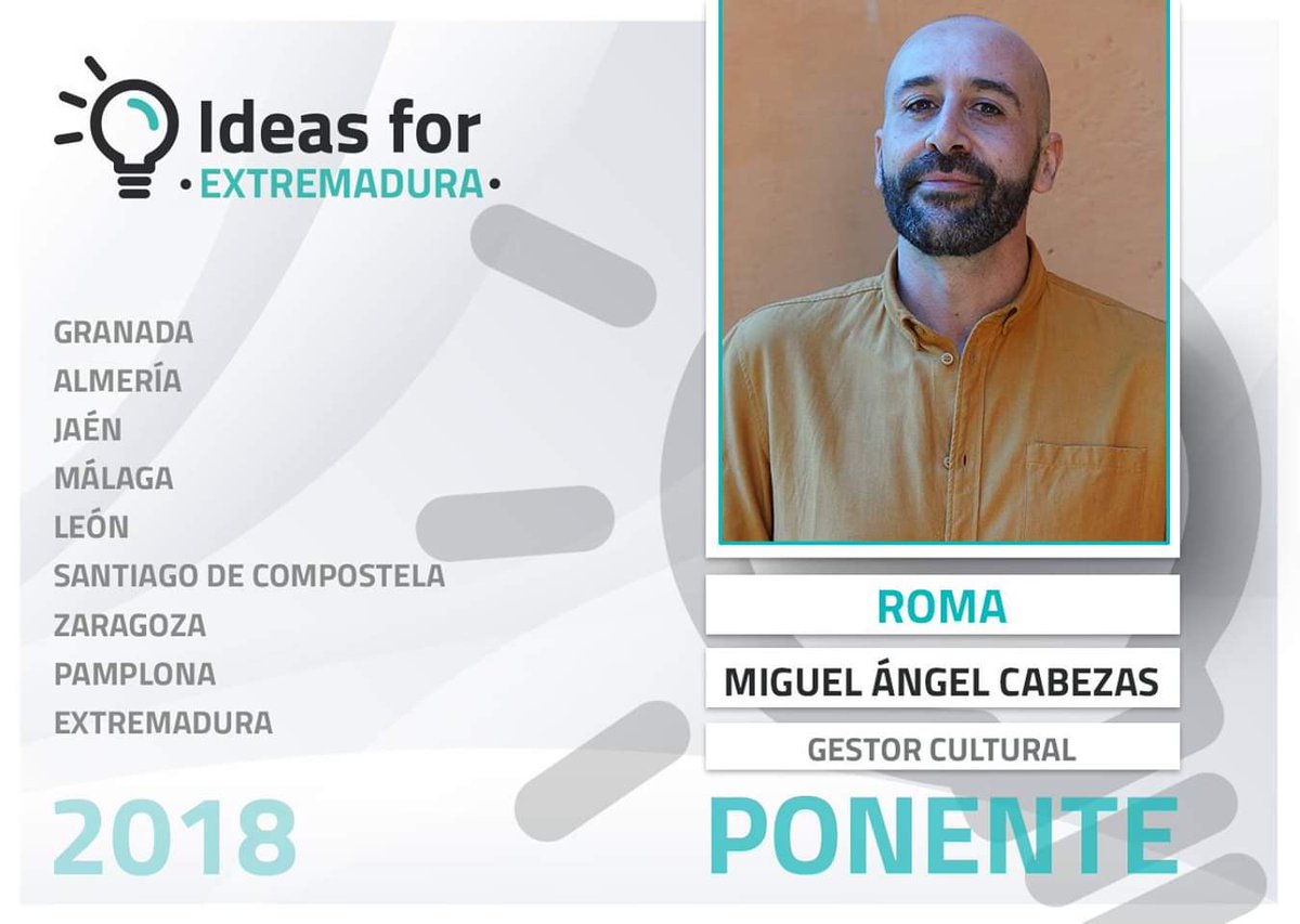 IdeasForExtr's tweet photo. Todos los caminos llevan a la capital del Universo: ROMA

Desde allí llega nuestro cuarto "Speaker de IdeasforExtremadura2018"

#MiguelCabezas

¡Bienvenido a IdeasFor Miguel!

Ven a conocer sus experiencias e ideas para #Extremadura 

Reserva tus entradas: https://t.co/L1IUkhXKH9 https://t.co/UPjCghIxDJ